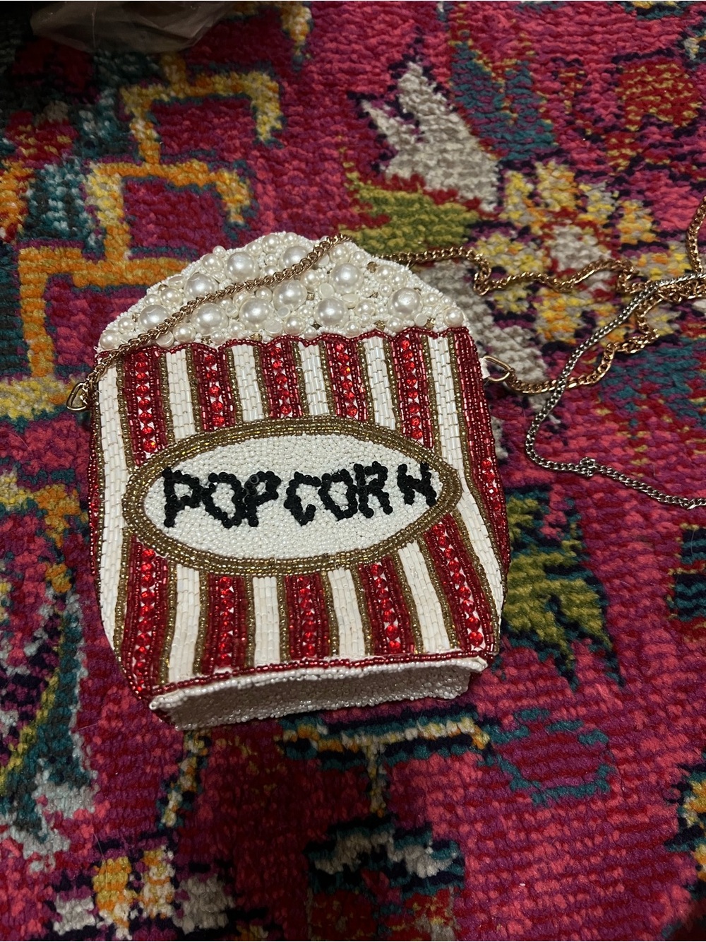 Beaded Popcorn Bag Crossbody - Red & White
